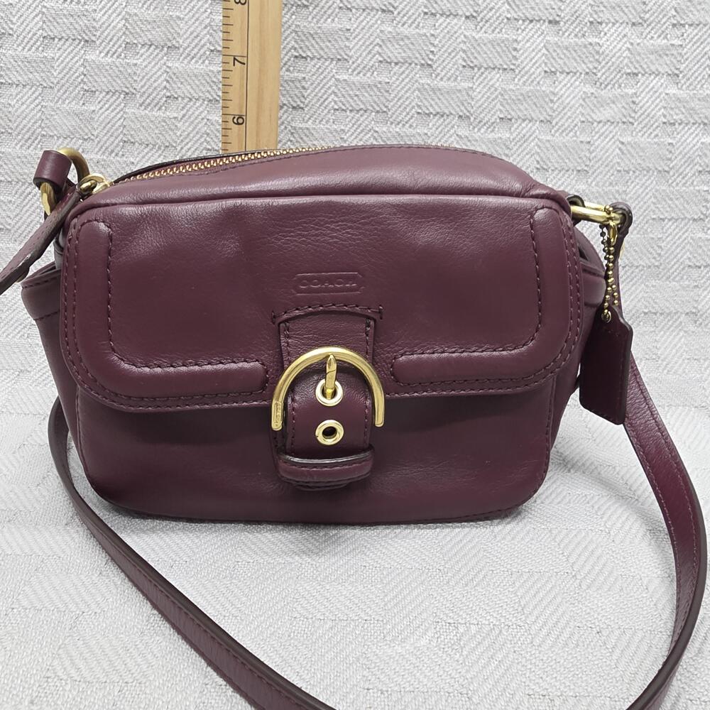 Coach Campbell Leather Camera Crossbody Bag Womens Small Burgundy Leather - Picture 3 of 16